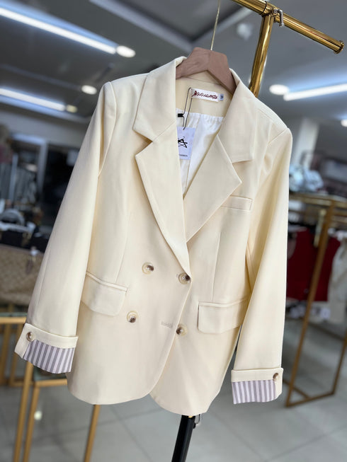 Double Breasted Folded Sleeves Blazer